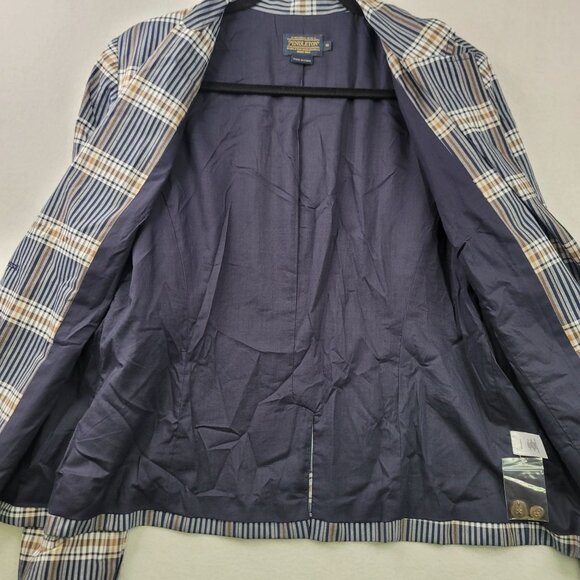 Pendleton Womens Navy Brown Plaid 2 Button Pockets Blazer Size 16 Academia - Picture 6 of 14